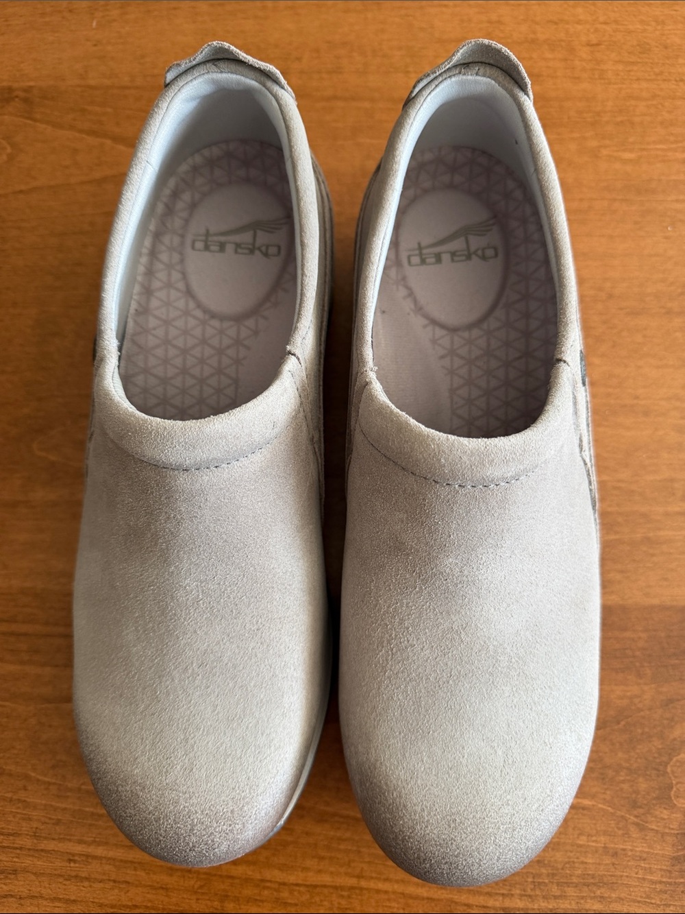 Dansko never worn, women’s clog-like Slip-On Suede Shoes in Taupe
